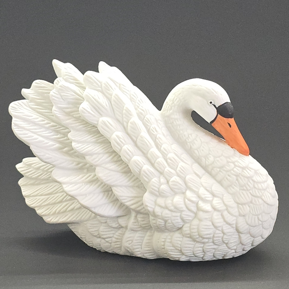 Vintage Royal Heritage Porcelain White Bisque Swan Hand Painted Figurine Taiwan